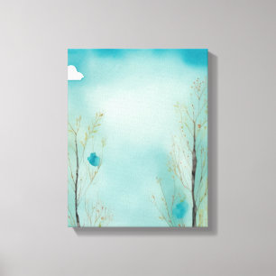 Lienzo Escape sereno: Árboles acuarelas y cielo azul