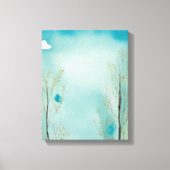 Lienzo Escape sereno: Árboles acuarelas y cielo azul (Anverso)