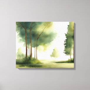 Lienzo Escape Tranquilo: Pintura de Bosque al Acuarela