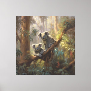Lienzo Escena botánica curiosa koalas en el árbol del euc