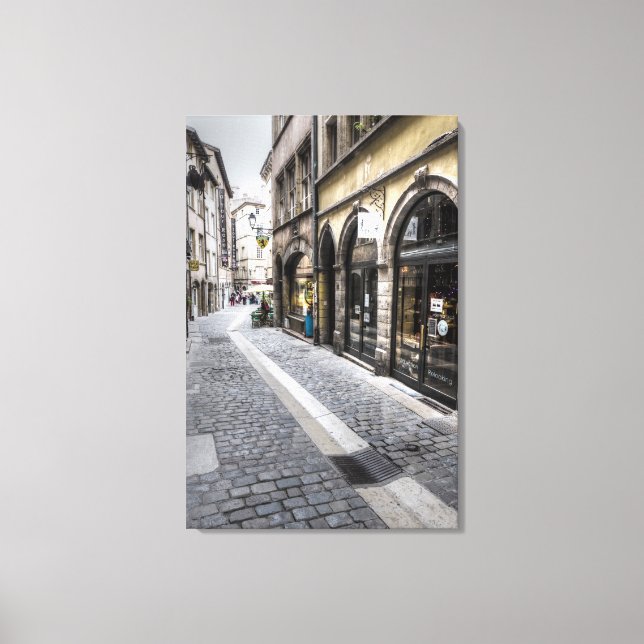 Lienzo Escena callejera en el casco antiguo, Francia (Anverso)