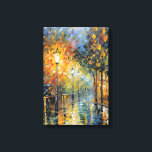 Lienzo Escena callejera impresionista de una romántica ta<br><div class="desc">Sumérgete en el encanto de una romántica noche lluviosa con esta impresionante obra de arte impresa en lienzo estirado. Capturando la esencia del Impresionismo, esta pieza presenta una vibrante escena callejera iluminada por farolas brillantes, reflejos brillantes y tonos otoñales. Las texturas detalladas inspiradas en pinceladas y los colores luminosos te...</div>