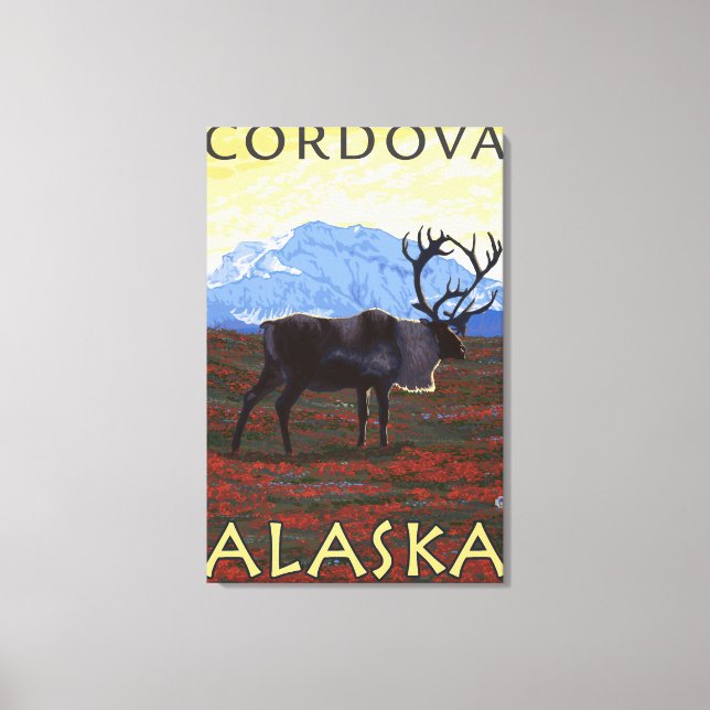 Lienzo Escena caribú - Córdova, Alaska (Anverso)