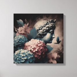 Lienzo Escena clásica con estatua de gipsum e hidrangea