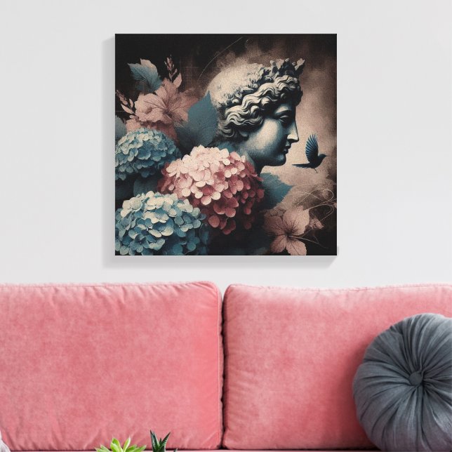 Lienzo Escena clásica con estatua de gipsum e hidrangea (Insitu (Sala de estar))