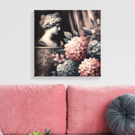 Lienzo Escena clásica con estatua de gipsum e hidrangea