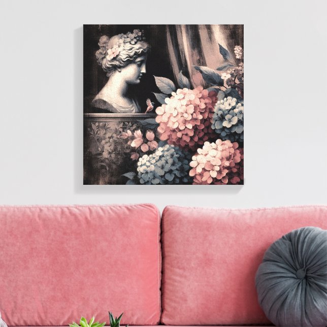 Lienzo Escena clásica con estatua de gipsum e hidrangea (Insitu (Sala de estar))