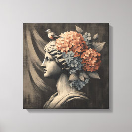 Lienzo Escena clásica con estatua de gipsum e hidrangea