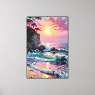 Lienzo Escena costera al atardecer con acantilados y olas
