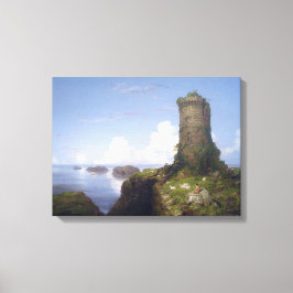 Lienzo Escena costera italiana con una torre en ruinas