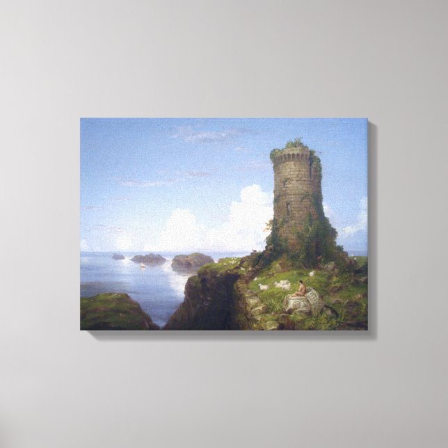 Lienzo Escena costera italiana con una torre en ruinas (Anverso)