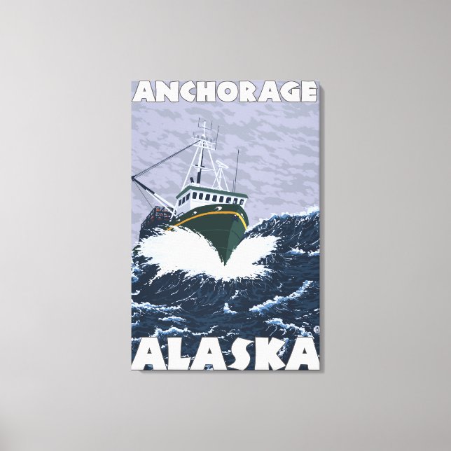 Lienzo Escena de barcos pesqueros - Anchorage, Alaska (Anverso)