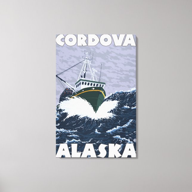 Lienzo Escena de barcos pesqueros - Córdoba, Alaska (Anverso)