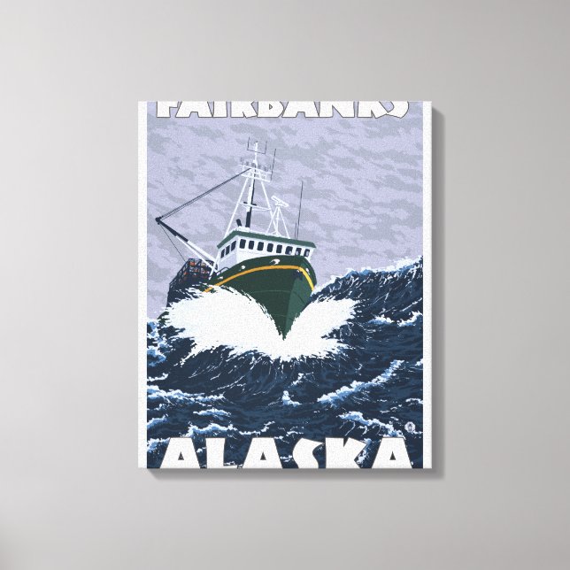 Lienzo Escena de barcos pesqueros - Fairbanks, Alaska (Anverso)