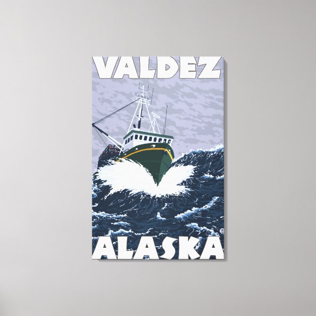 Lienzo Escena de barcos pesqueros - Valdez, Alaska (Anverso)