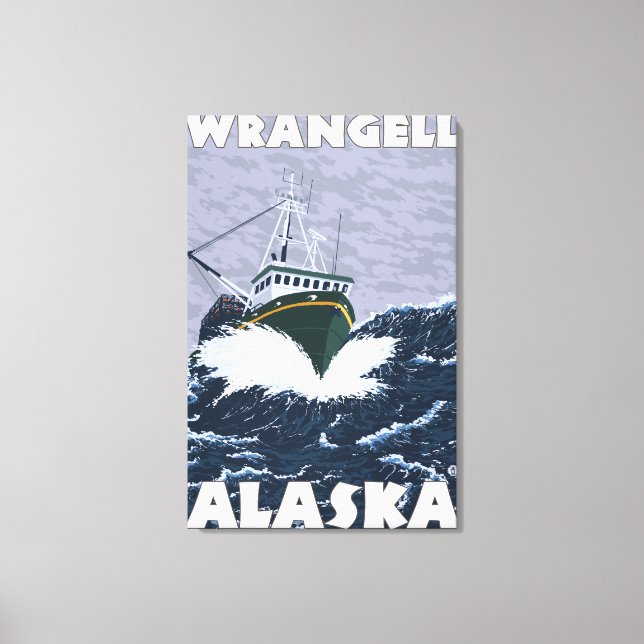 Lienzo Escena de barcos pesqueros - Wrangell, Alaska (Anverso)