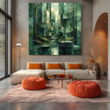 Escena de bosque geométrico en tonos de abstracto 