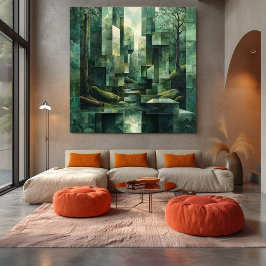 Lienzo Escena de bosque geométrico en tonos de abstracto 