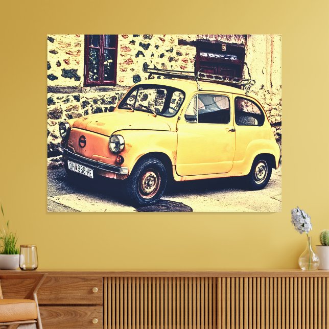 Lienzo Escena de calle rústica Retro Fiat 600 (Insitu (Sala de estar))