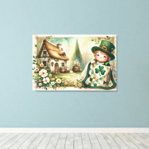 Lienzo Escena de colcha de patchwork Cottage Leprechaun