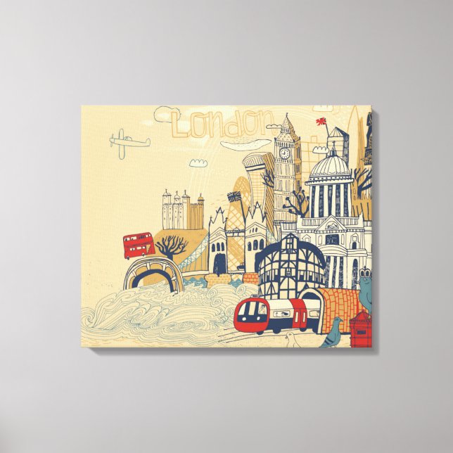 Lienzo Escena de Doodle en Londres (Anverso)