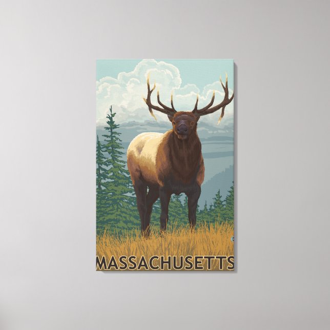 Lienzo Escena de Elk de Massachusetts (Anverso)