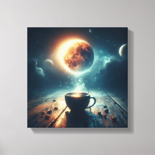 Lienzo Escena de fantasía de luna flotante sobre café
