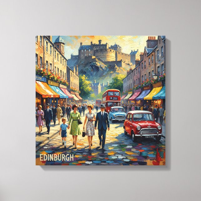 Lienzo Escena de la calle alta del Castillo de Edimburgo  (Anverso)