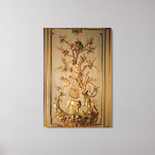 Lienzo Escena de la caza, revestimiento de madera de