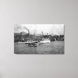 Lienzo Escena de la costa con las naves de Seattle