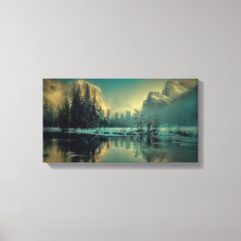 Lienzo Escena de la montaña invernal junto al lago