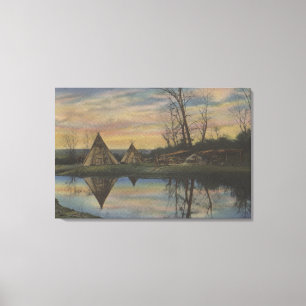 Lienzo Escena de la salida del sol en un indio del