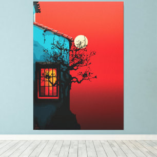 Lienzo Escena de la ventana del crepúsculo místico