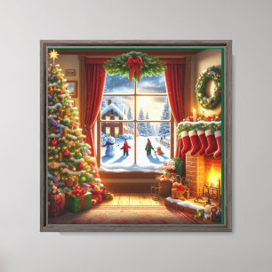 Lienzo Escena de la ventana Navidades acogedores