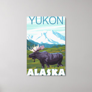 Lienzo Escena de los alces - el Yukón, Alaska