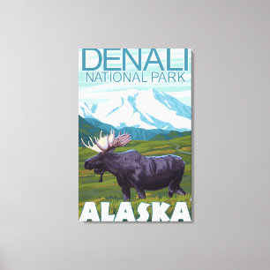 Lienzo Escena de los alces - parque nacional de Denali,