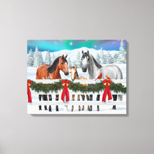 Lienzo Escena de Navidad Caballos Gris Moteado Bay Bucksk
