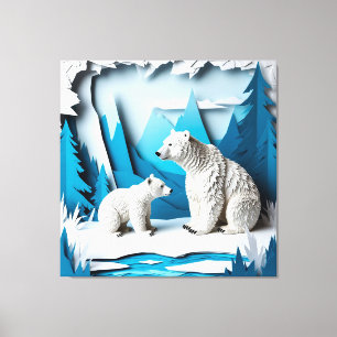 Lienzo Escena de Papercraft de Osos Polares en Bosque Árt