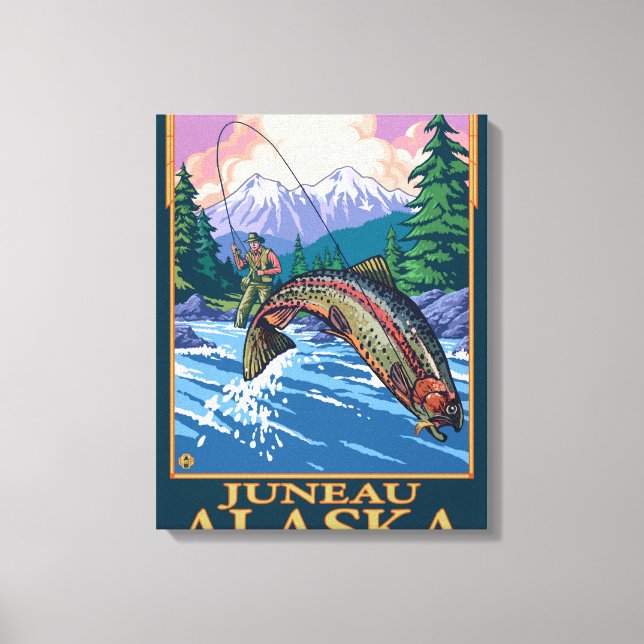 Lienzo Escena de pesca de mosca - Juneau, Alaska (Anverso)
