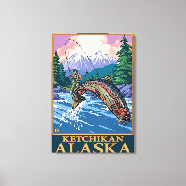 Lienzo Escena de pesca de mosca - Ketchikan, Alaska (Anverso)