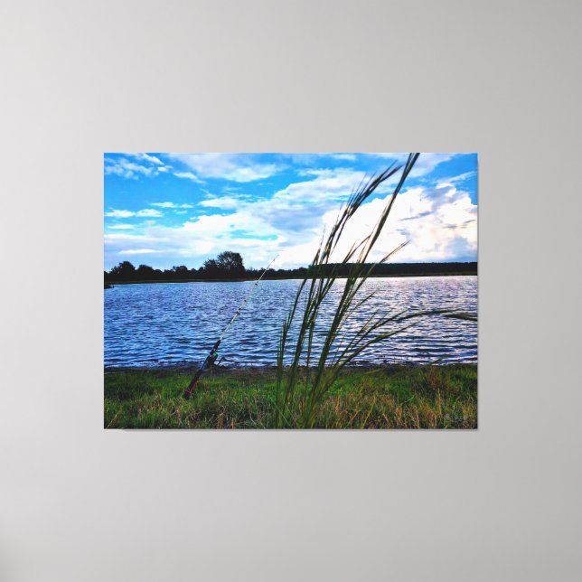 Lienzo Escena de pesca serena junto al lago (Anverso)