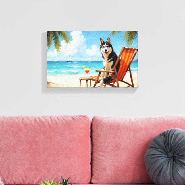 Lienzo Escena de playa con Alaskan Malamute (Insitu (Sala de estar))
