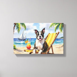 Lienzo Escena de playa con American Staffordshire Terrier