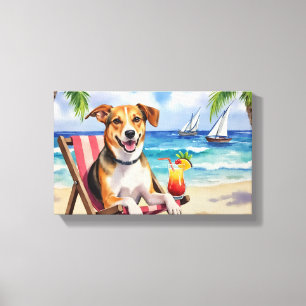 Lienzo Escena de playa del Foxhound inglés americano