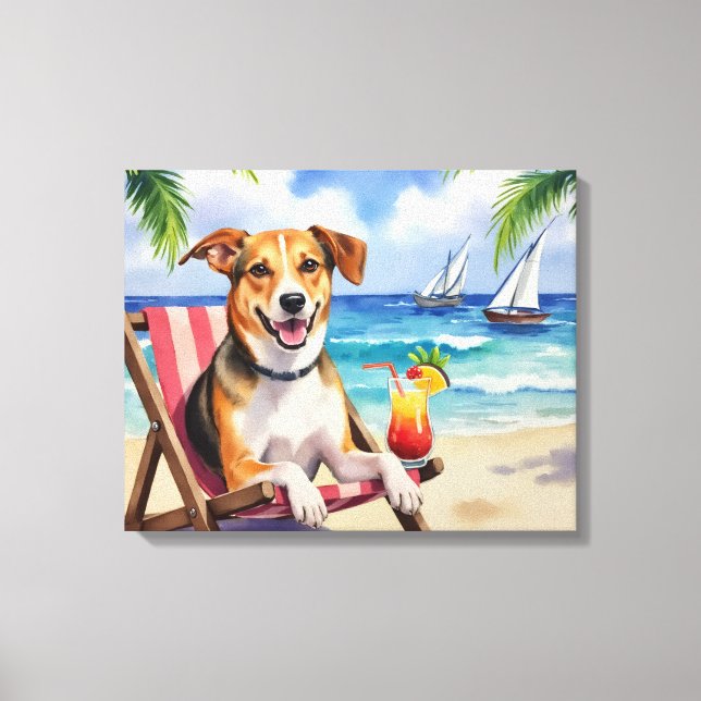 Lienzo Escena de playa del Foxhound inglés americano (Anverso)
