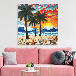 Lienzo Escena de playa hermosa con palmeras