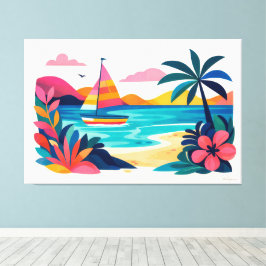 Lienzo Escena de playa retro moderna 01