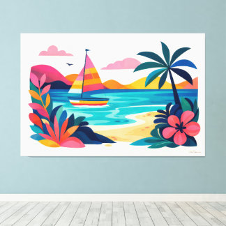 Lienzo Escena de playa retro moderna 01