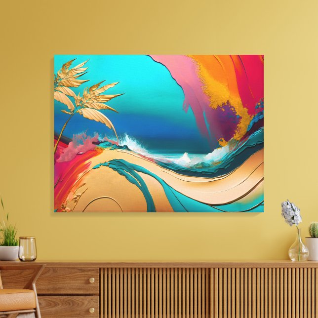 Lienzo Escena de playa tropical abstracta vibrante (Insitu (Sala de estar))