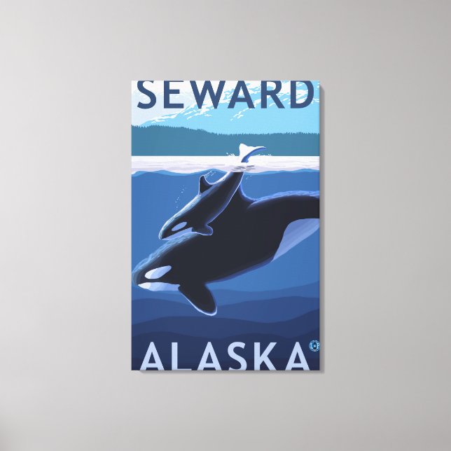 Lienzo Escena de Seward, AlaskaOrca y Calf (Anverso)